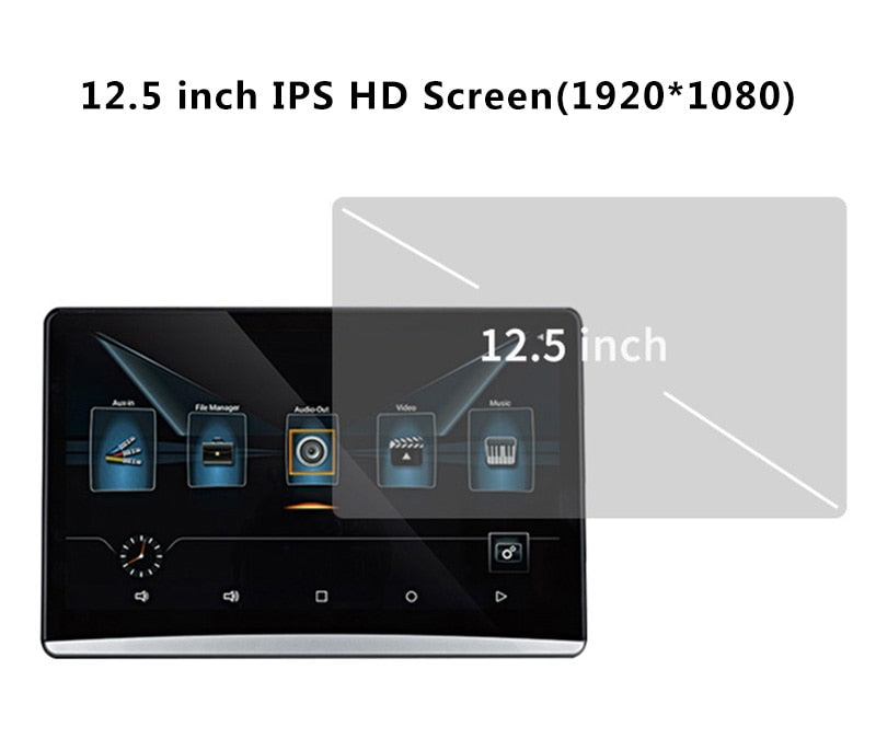 12.5 Inch Android 9.0 2GB+16GB Car Headrest Monitor Same Screen 4K 1080P MP5 WIFI/Bluetooth/USB/SD/HDMI/FM/Mirror Link/Miracast