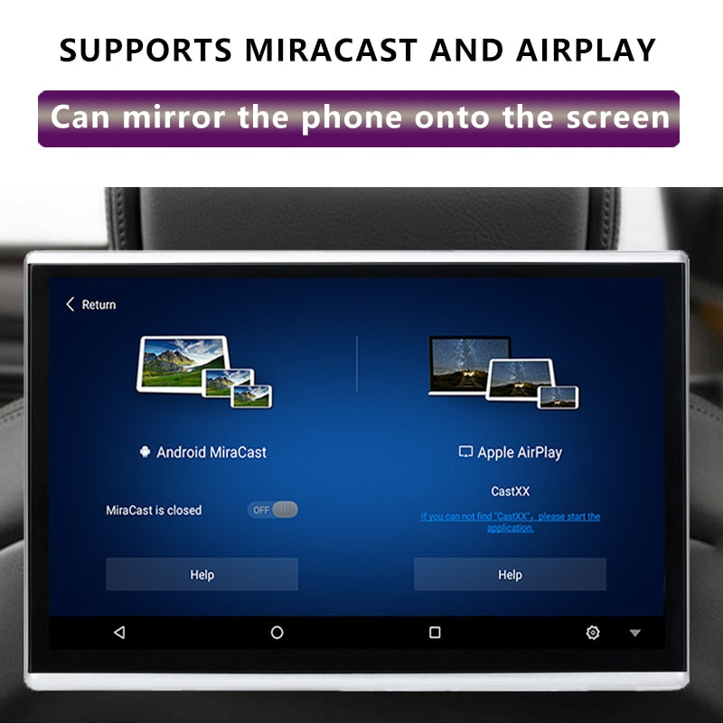 11.6 Inch Android 9.0 2GB+16GB Car Headrest Monitor 4K 1080P Same Screen WIFI/Bluetooth/USB/SD/HDMI/FM/Mirror Link/Miracast