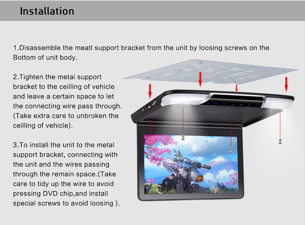 11.6 Inch Car Roof Mount Ceiling Flip Down Monitor with Full 1920x1080 Screen MP5 Player HDMI Port USB SD IR FM Transmitter