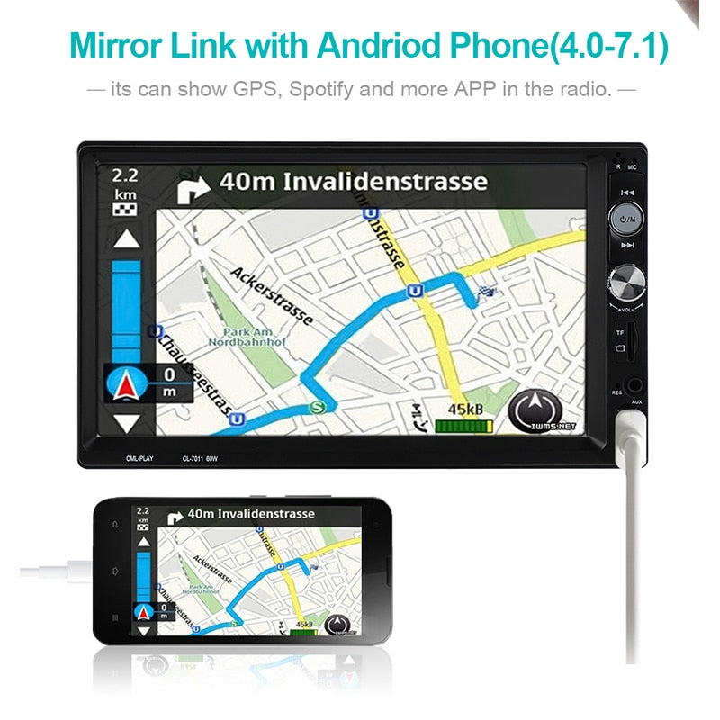 Radio 2 Din Autoradio Bluetooth Handsfree MP5 Player AUX USB Car Audio Mirror Link Steering Wheel Controls 7" Inch Auto Stereo
