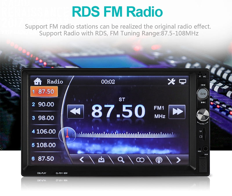 Radio 2 Din Autoradio Bluetooth Handsfree MP5 Player AUX USB Car Audio Mirror Link Steering Wheel Controls 7" Inch Auto Stereo