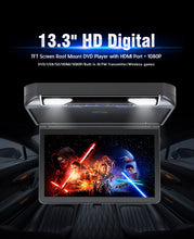 Load image into Gallery viewer, 13.3 Inch Car Roof mount Monitor MP5 DVD Player Flip down 1080P Video HD Digital TFT Wide Screen USB/SD/HDMI Port/MP5/IR/FM