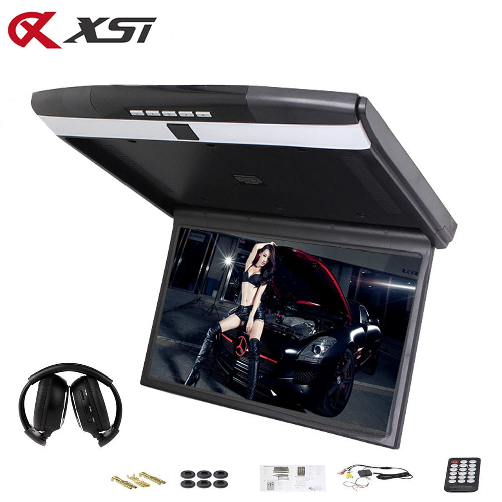 17.3 Inch Car Roof Flip Down Ceiling Mount Monitor Support HD 1080P IR FM Transmitter USB SD HDMI Built Speaker Microphone
