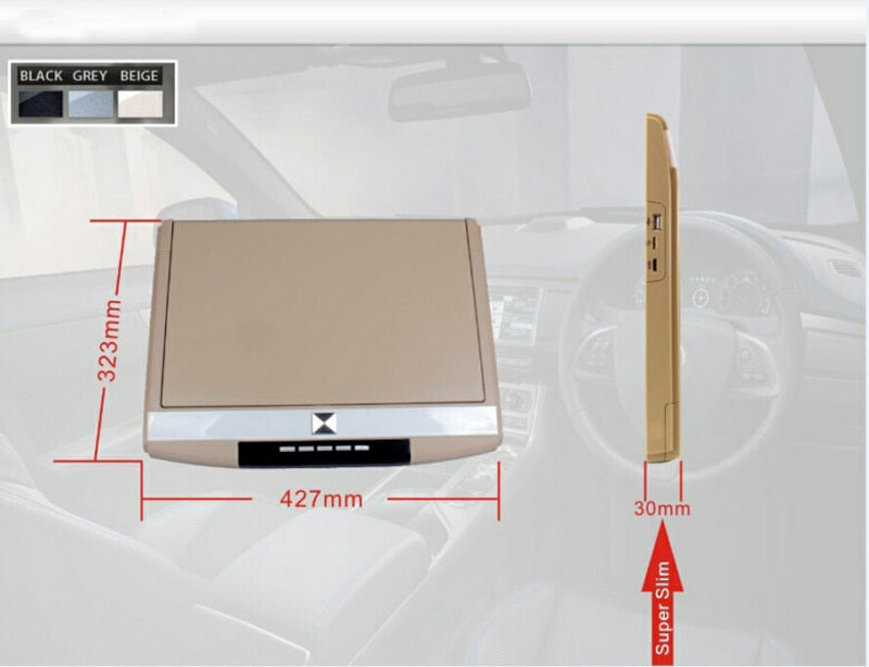 15.6 Inch Car Roof Flip Down Mount Monitor LED Display Support IR FM Transmitter USB SD HDMI Port Built-In Speaker