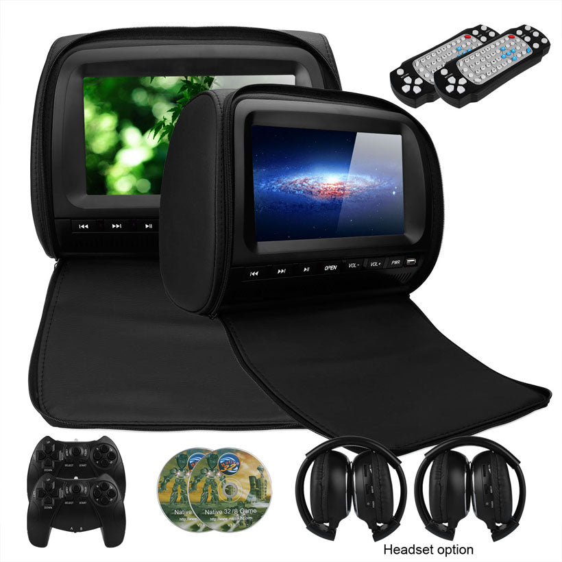 2 PCS 9 Inch 800*480 TFT LCD Capacitance Screen Car Headrest Monitor DVD Video Player Support IR/FM/USB/SD/Speaker/Wire Game