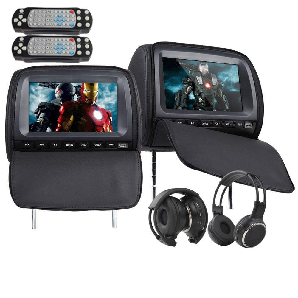 2 PCS 9 Inch 800*480 TFT LCD Capacitance Screen Car Headrest Monitor DVD Video Player Support IR/FM/USB/SD/Speaker/Wire Game