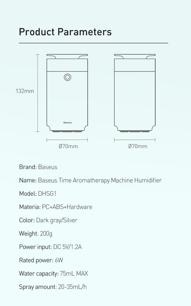 Baseus Air Humidifier Aroma Essential Oil Diffuser for Home Car USB Fogger Mist Maker Detachable Humidification