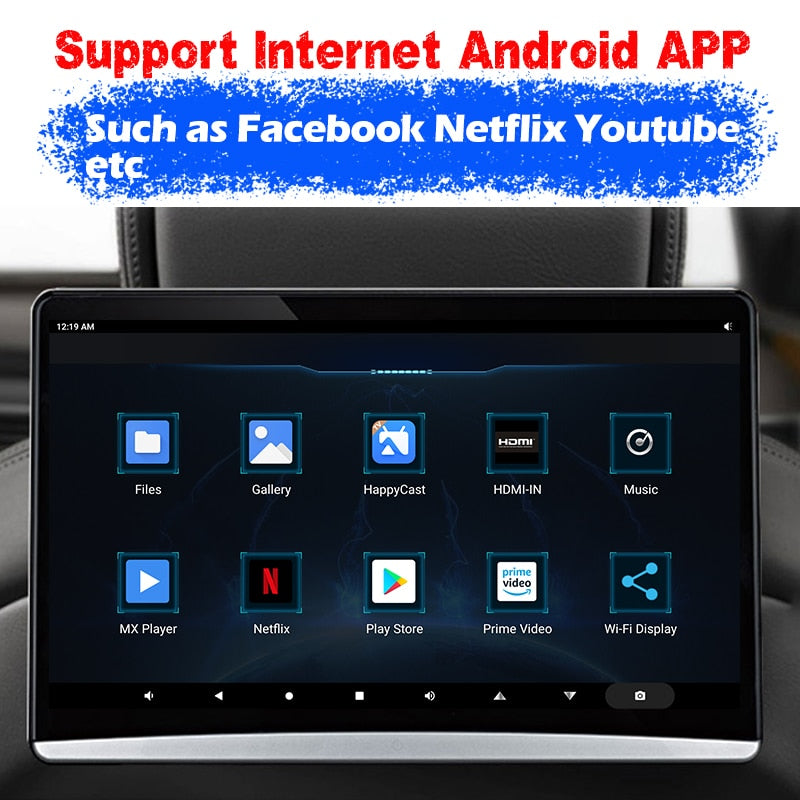 13.3 Inch Android 9.0 Car Headrest Monitor Same Screen 4K 1080P Touch Screen WIFI/Bluetooth/USB/SD/HDMI/FM/Mirror Link/Miracast