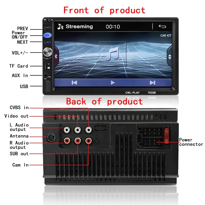 Autoradio 2 Din Car Audio Player 7" LCD Touch Screen Display Support Bluetooth Hands-free Steering Wheel Multimidia MP5 Player