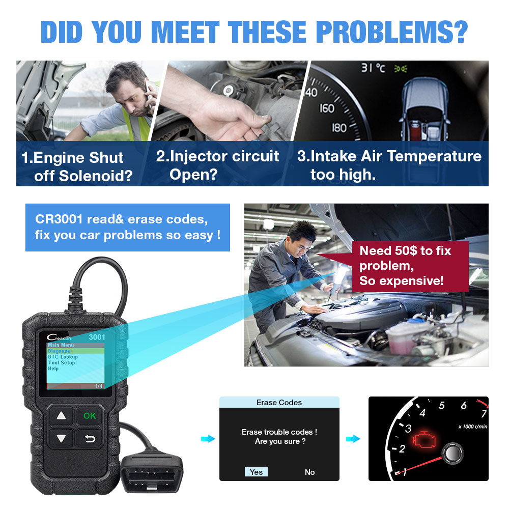 LAUNCH X431 CR3001 OBD2 scanner full OBDII EOBD Code Reader Car Diagnostic tool check engine light Free update pk cr319 ELM327