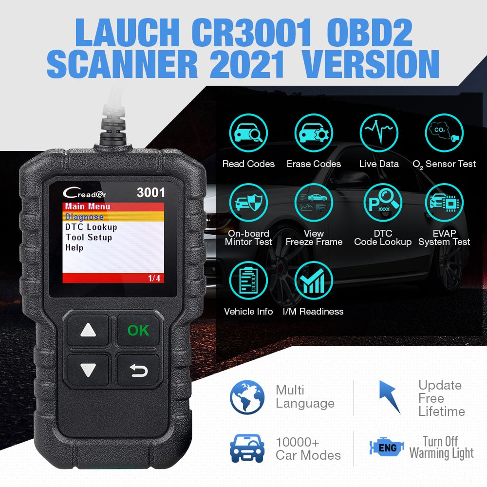 LAUNCH X431 CR3001 OBD2 scanner full OBDII EOBD Code Reader Car Diagnostic tool check engine light Free update pk cr319 ELM327