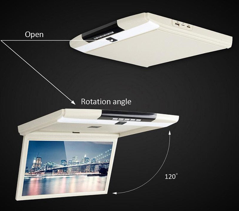 XST 17.3 Inch Car Roof Flip Down Ceiling Mount Monitor Support HD 1080P IR FM Transmitter USB SD HDMI Built Speaker Microphone