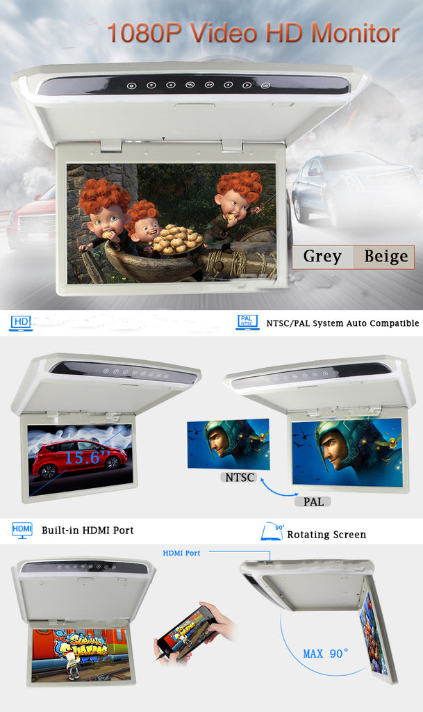 10.2 Inch Car Roof Mount Monitor Flip Down TFT LCD Player Support 1080P FM HDMI Port SD Touch Button Ceiling MP5 Player