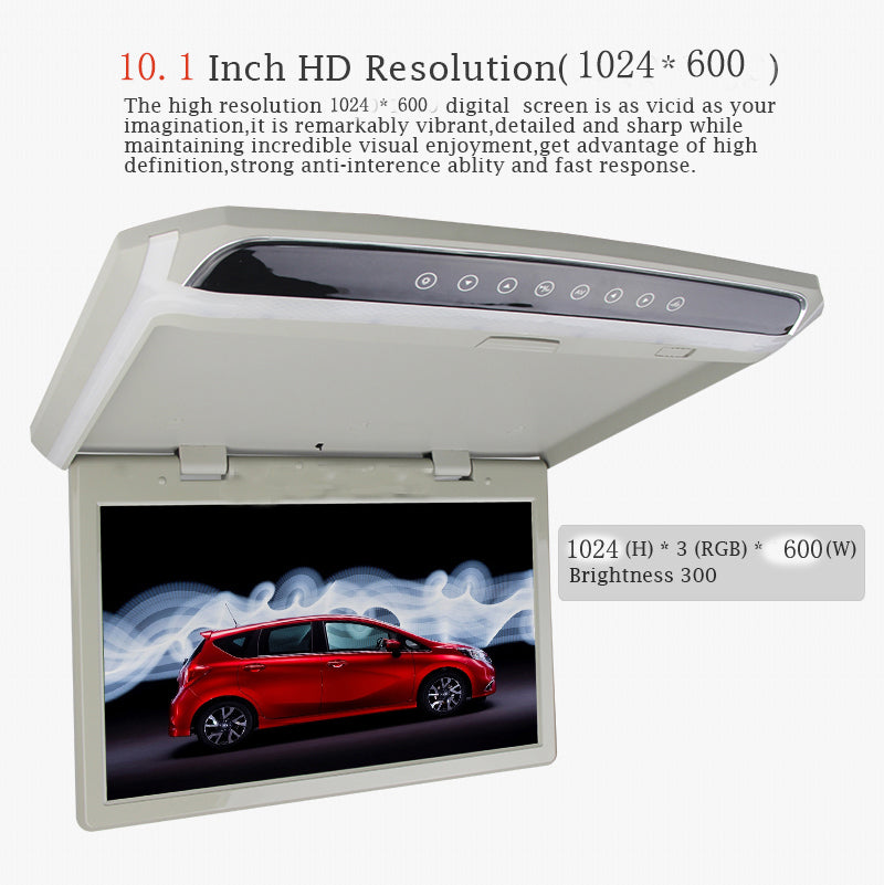 10.2 Inch Car Roof Mount Monitor Flip Down TFT LCD Player Support 1080P FM HDMI Port SD Touch Button Ceiling MP5 Player