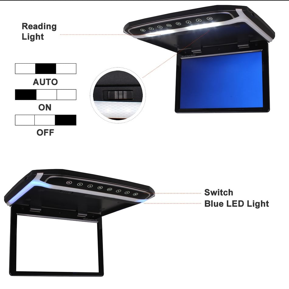 10.2 Inch Car Roof Mount Monitor Flip Down TFT LCD Player Support 1080P FM HDMI Port SD Touch Button Ceiling MP5 Player