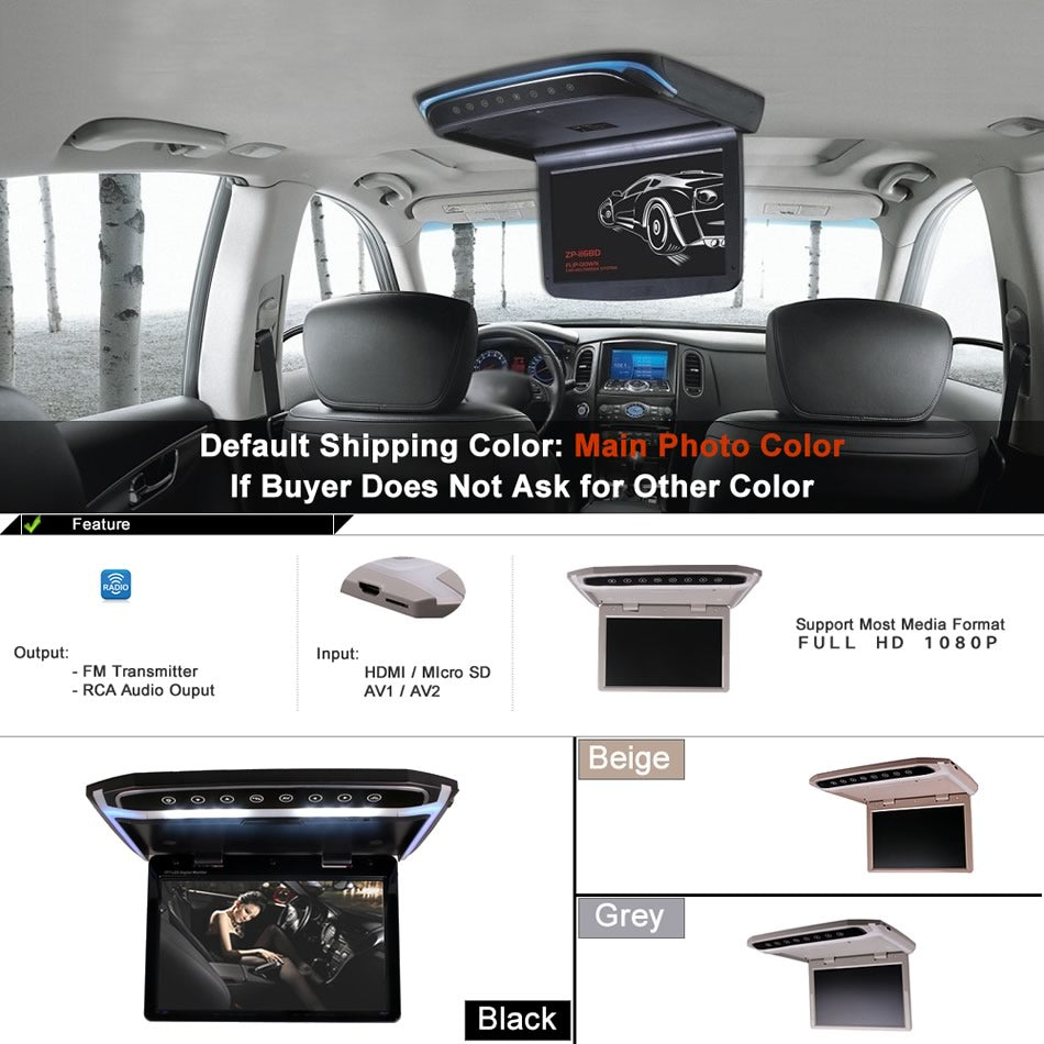 10.2 Inch Car Roof Mount Monitor Flip Down TFT LCD Player Support 1080P FM HDMI Port SD Touch Button Ceiling MP5 Player