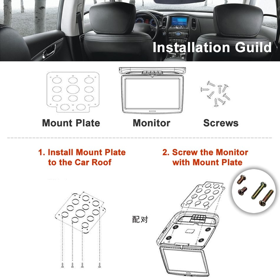 10.2 Inch Car Roof Mount Monitor Flip Down TFT LCD Player Support 1080P FM HDMI Port SD Touch Button Ceiling MP5 Player