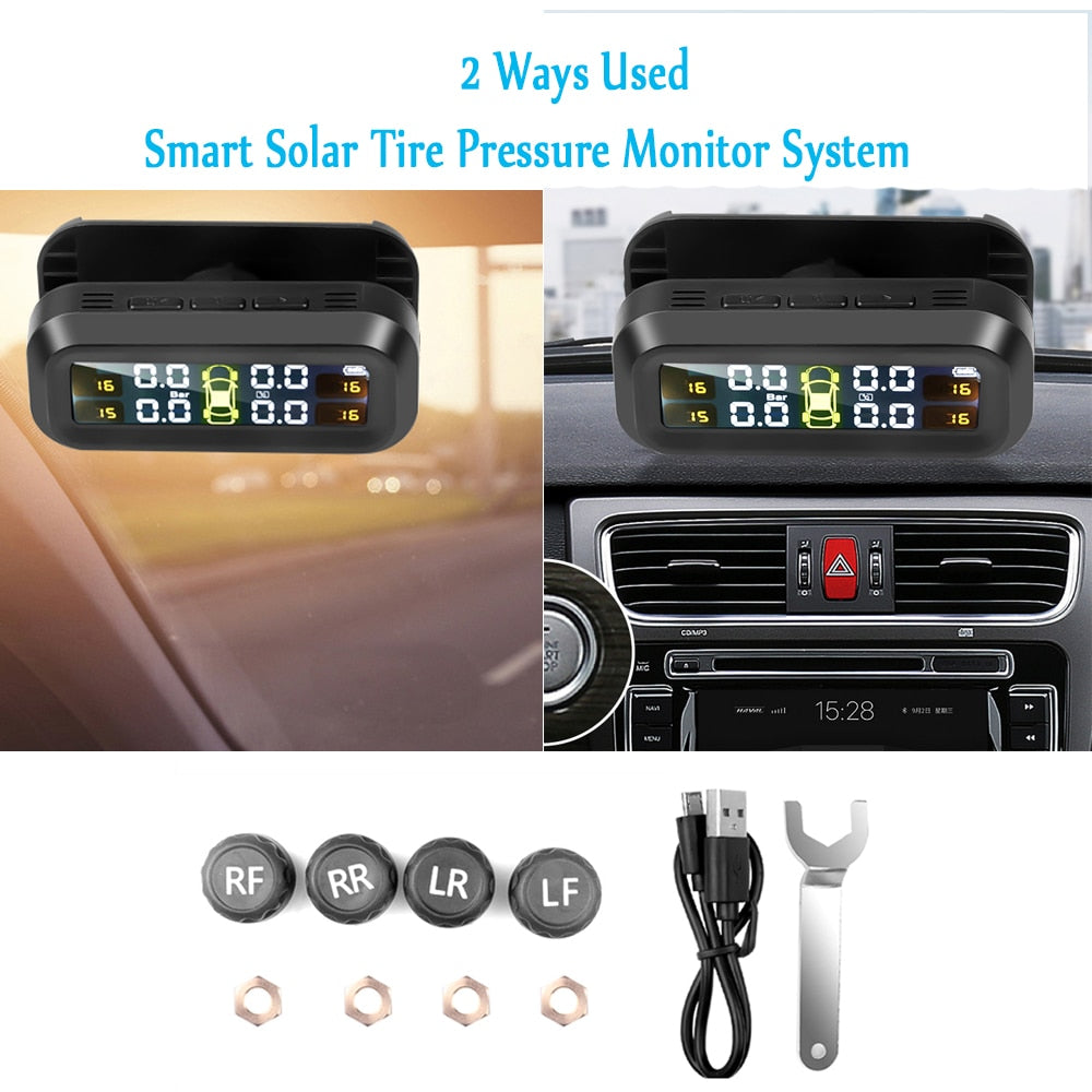 Windshield Solar Power TPMS Car Tire Pressure Alarm Monitor System