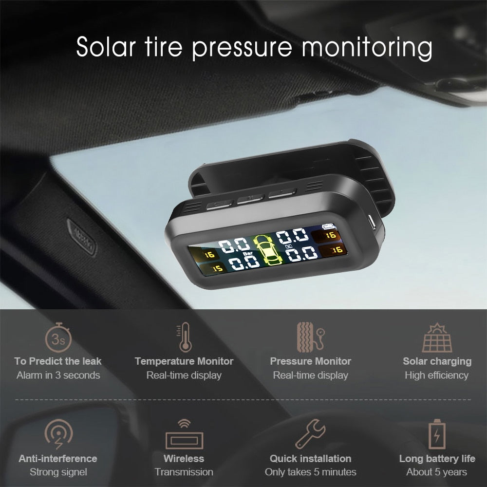 Windshield Solar Power TPMS Car Tire Pressure Alarm Monitor System