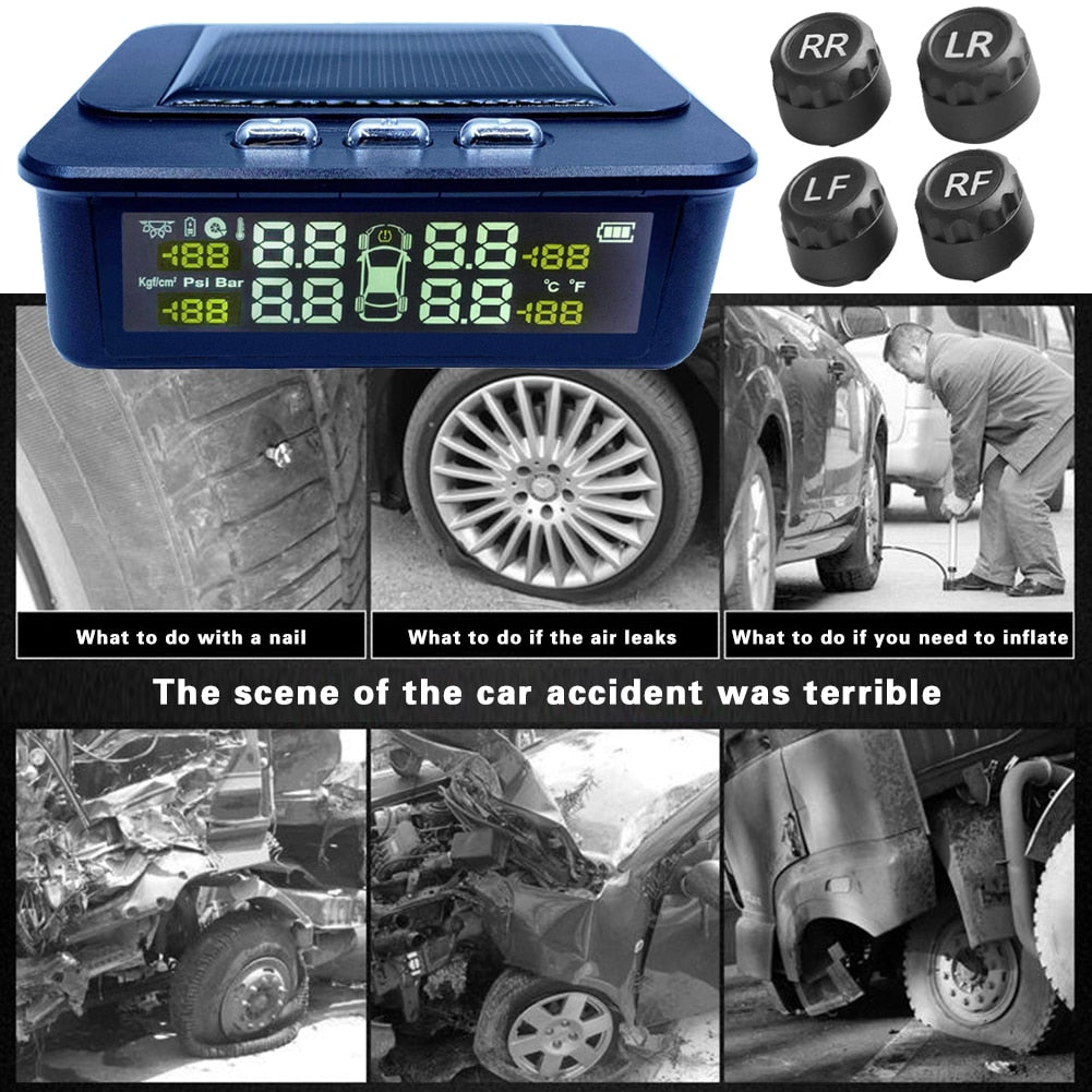 Solar TPMS Car Tire Pressure Monitoring Tyre LCD Display