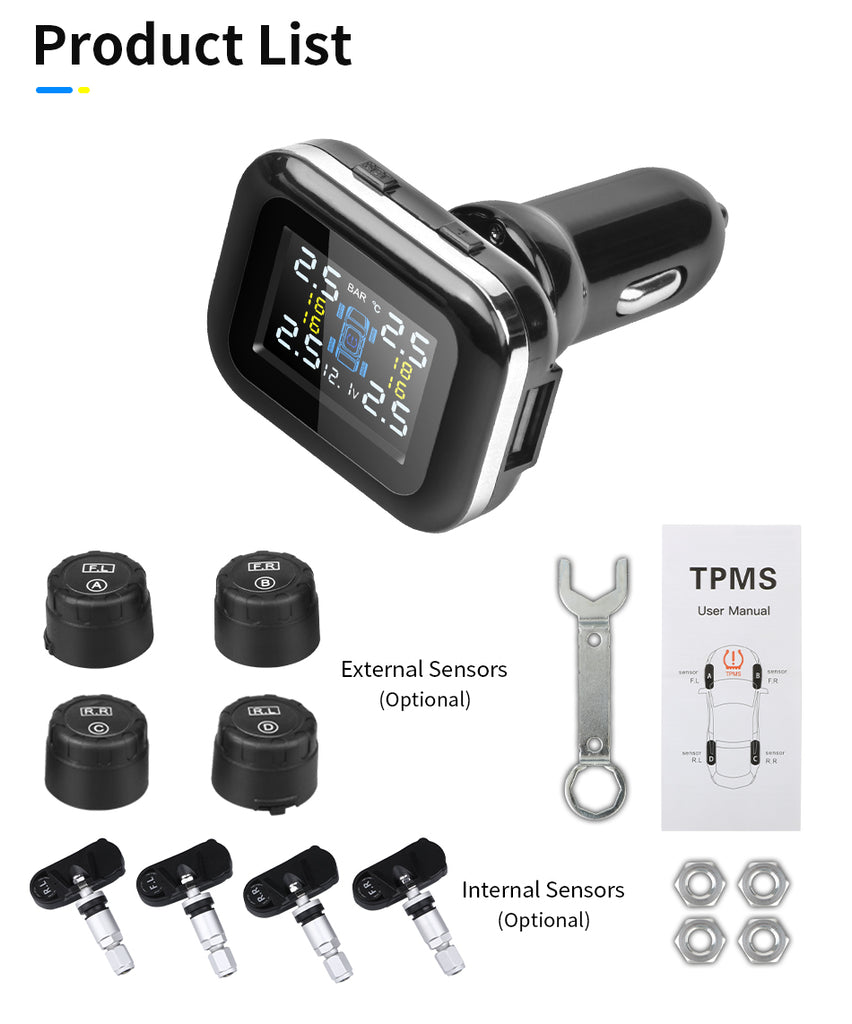 2021  Upgraded Cigarette Lighter Digital tpms Angle Adjustable Car Tire Pressure Alarm System