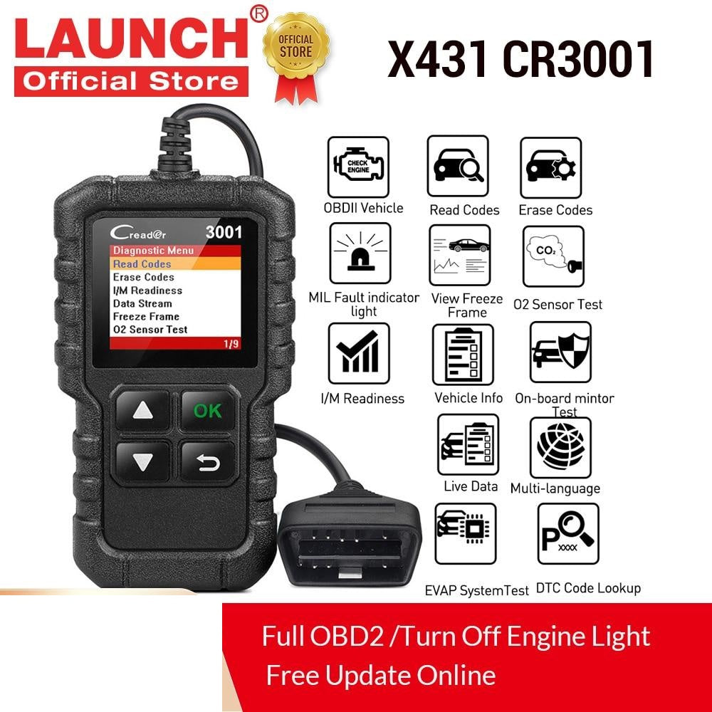 LAUNCH X431 CR3001 OBD2 scanner full OBDII EOBD Code Reader Car Diagnostic tool check engine light Free update pk cr319 ELM327