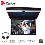 15.6 Inch Car Roof Flip Down Mount Monitor LED Display Support IR FM Transmitter USB SD HDMI Port Built-In Speaker