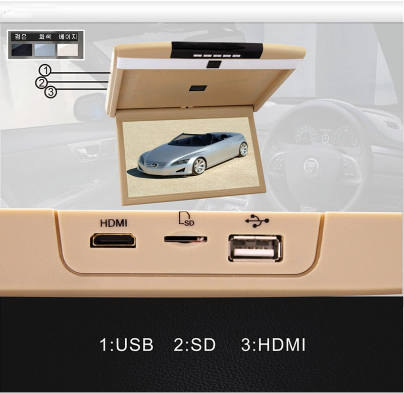 15.6 Inch Car Roof Flip Down Mount Monitor LED Display Support IR FM Transmitter USB SD HDMI Port Built-In Speaker