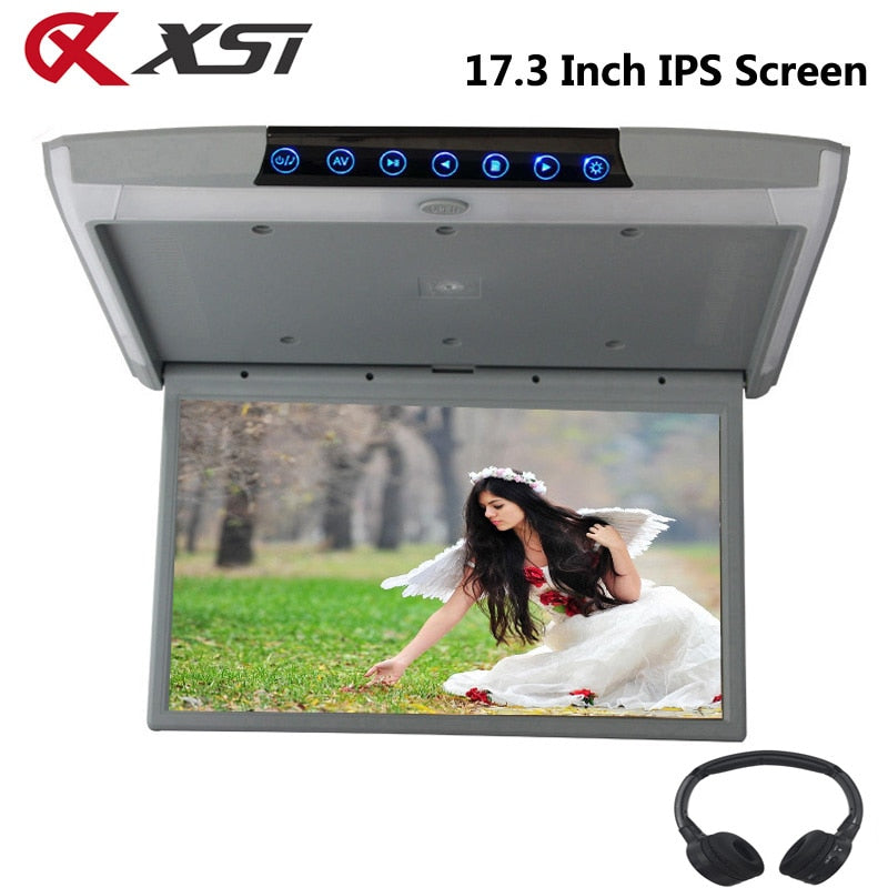 XST 17.3 Inch IPS Screen HD 1080P Video Car Monitor Roof Flip Down Mount Touch Button With USB SD HDMI Sperker IR FM Transmitter