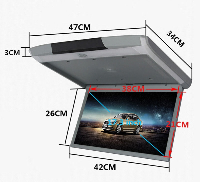 XST 17.3 Inch IPS Screen HD 1080P Video Car Monitor Roof Flip Down Mount Touch Button With USB SD HDMI Sperker IR FM Transmitter