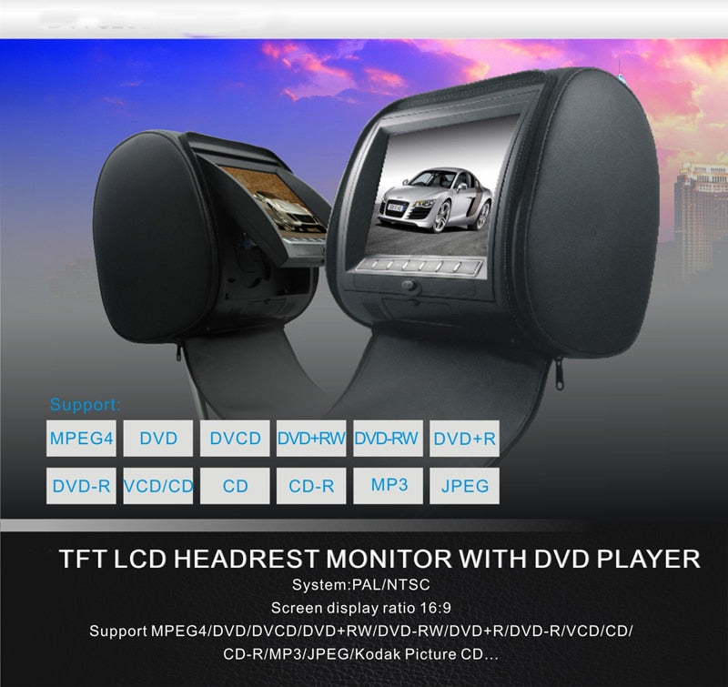 2PCS 9 Inch Car Headrest Monitor MP5 DVD Video Player Digital TFT