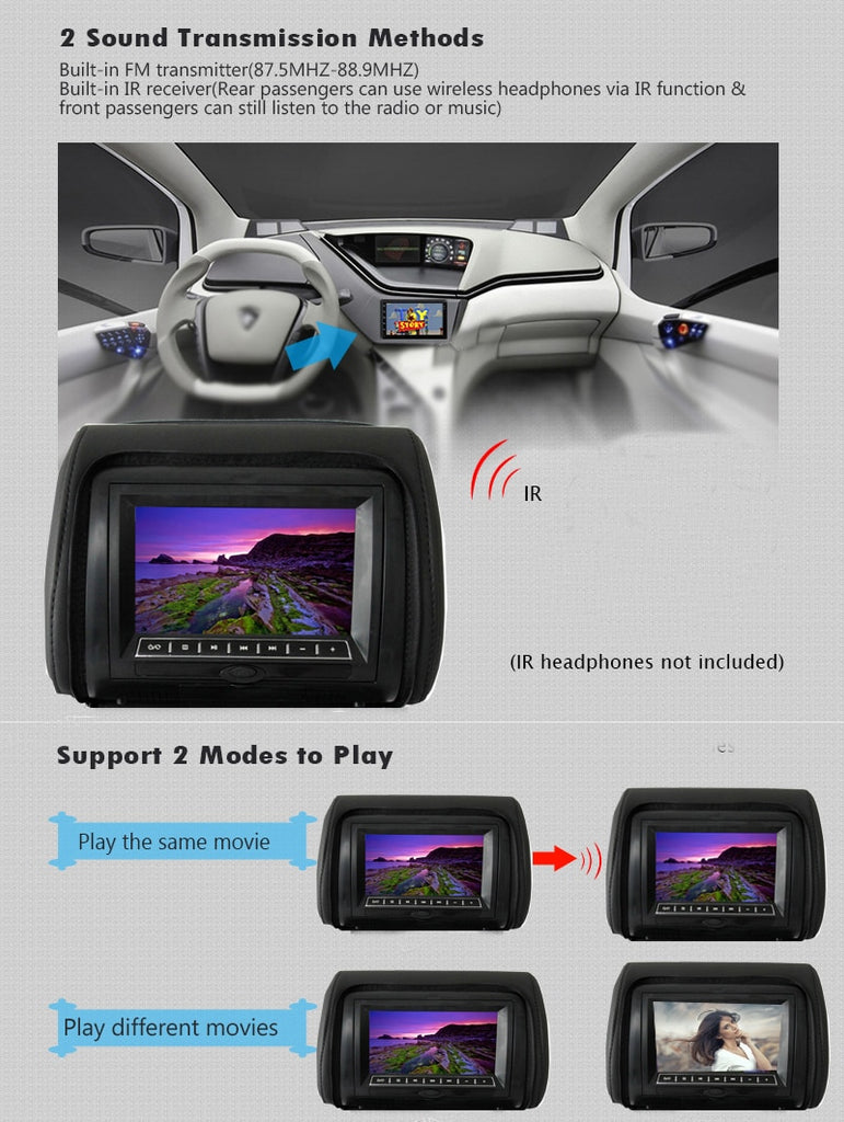 2PCS 9 Inch Car Headrest Monitor MP5 DVD Video Player Digital TFT LCD Screen with USB/SD/IR/FM/Speaker/Game Remote Control