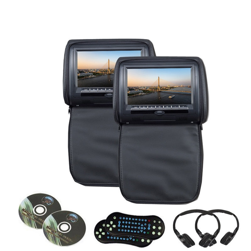 2PCS 9 Inch Car Headrest Monitor MP5 DVD Video Player Digital TFT LCD Screen with USB/SD/IR/FM/Speaker/Game Remote Control