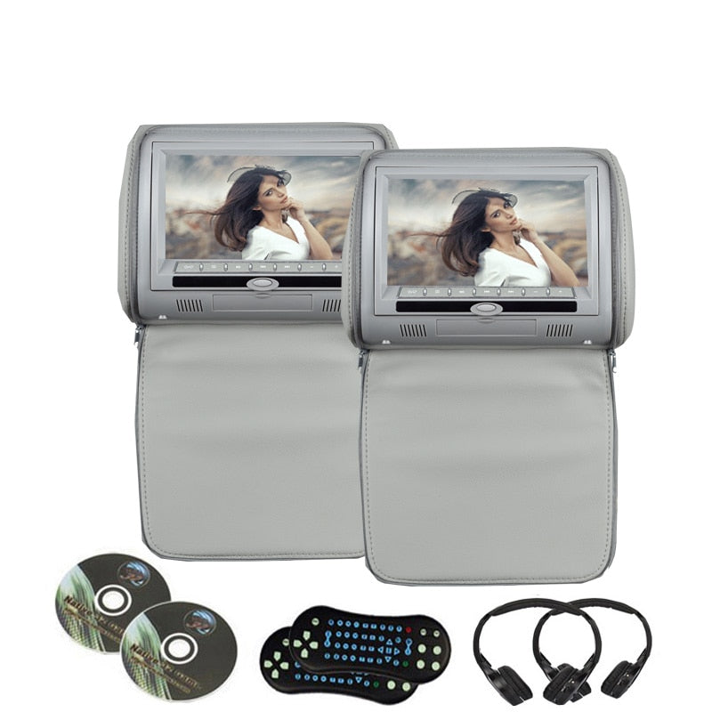 2PCS 9 Inch Car Headrest Monitor MP5 DVD Video Player Digital TFT LCD Screen with USB/SD/IR/FM/Speaker/Game Remote Control