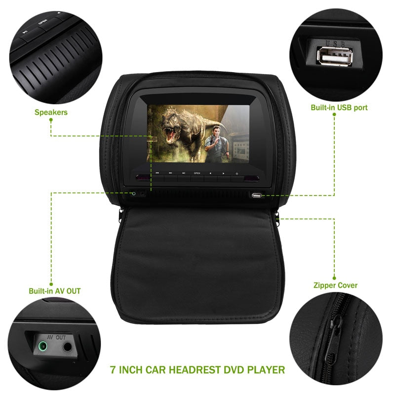 2PCS 7 Inch 800*480 Car Headrest Monitor TFT LCD Capacitance Screen MP5 DVD Video Player Support IR/FM/USB/SD/Speaker/ Game