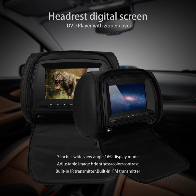 2PCS 7 Inch 800*480 Car Headrest Monitor TFT LCD Capacitance Screen MP5 DVD Video Player Support IR/FM/USB/SD/Speaker/ Game