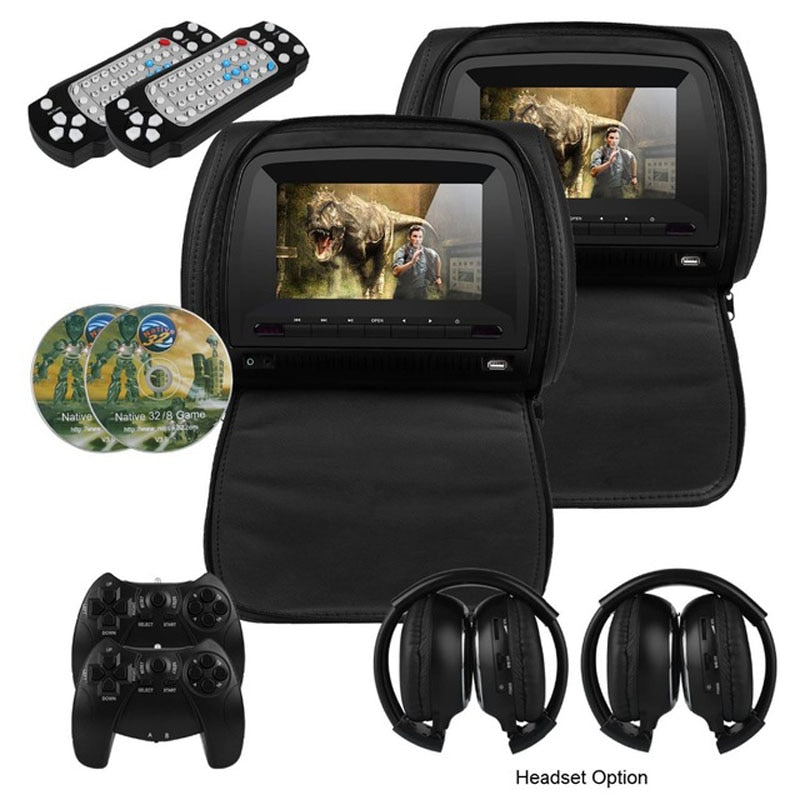 2PCS 7 Inch 800*480 Car Headrest Monitor TFT LCD Capacitance Screen MP5 DVD Video Player Support IR/FM/USB/SD/Speaker/ Game