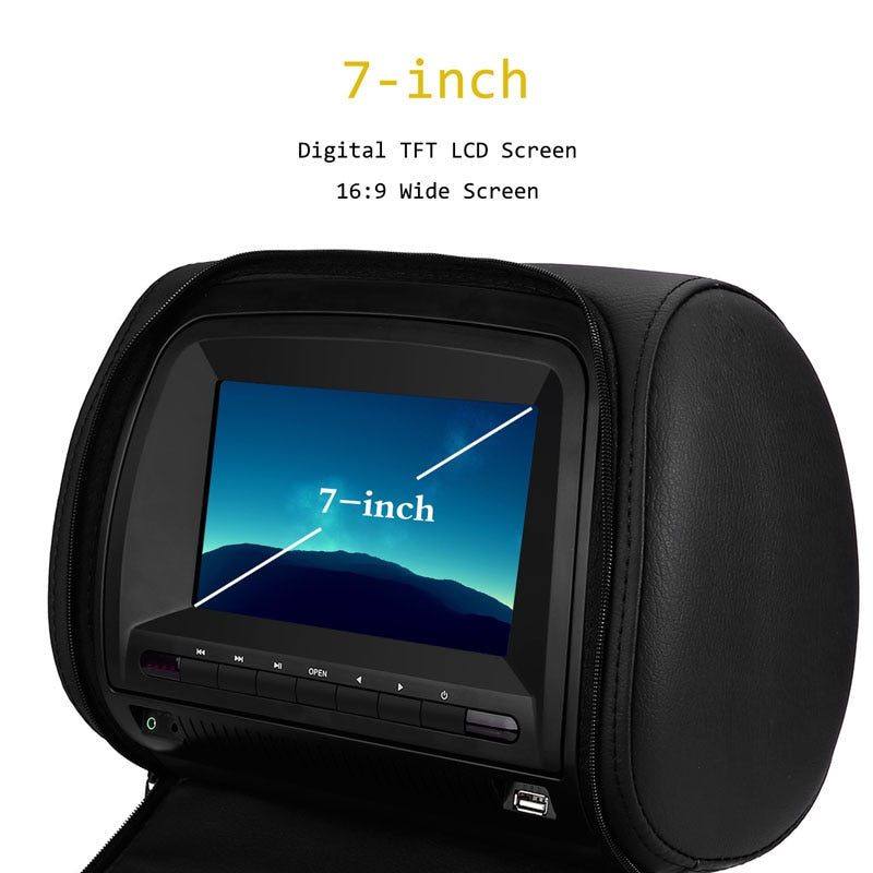 2PCS 7 Inch 800*480 Car Headrest Monitor TFT LCD Capacitance Screen MP5 DVD Video Player Support IR/FM/USB/SD/Speaker/ Game