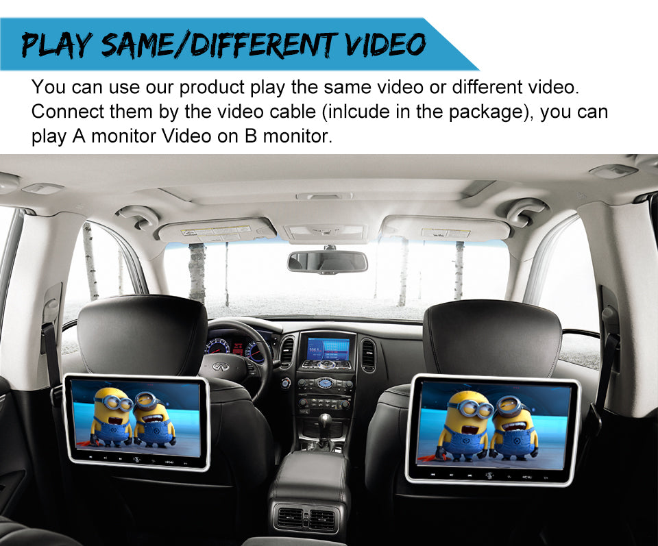 2PCS 10.1 Inch Car Headrest Monitor HD Digital LCD Screen DVD Audio Video Player with USB/SD/HDMI/IR/FM Transmitter/Game