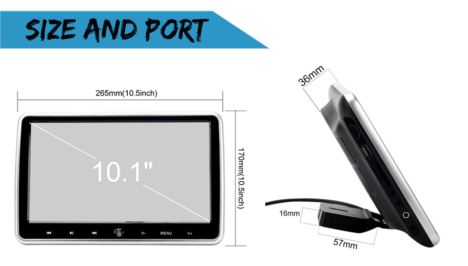 2PCS 10.1 Inch Car Headrest Monitor HD Digital LCD Screen DVD Audio Video Player with USB/SD/HDMI/IR/FM Transmitter/Game