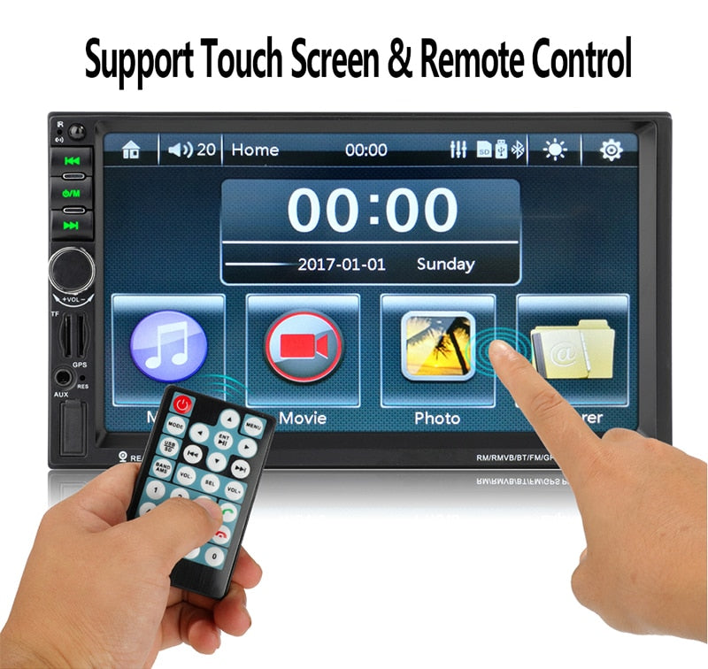 7 Autoradio 2 DIN Touch Screen Stereo Bluetooth AUX USB FM TF EC-7020